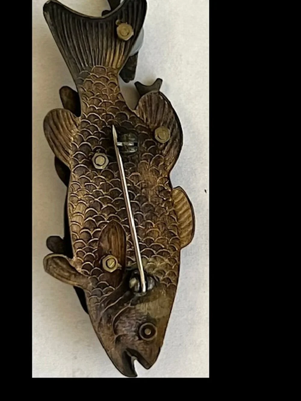 Vintage FISH Brasstone Steampunk Brooch Thomas Mann Style